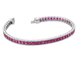 Bransoleta z białego złota z brylantami i rubinami - 18 cm - próba 585