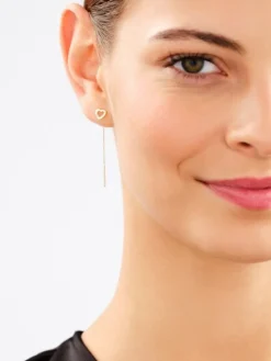 Bransoletka i kolczyki z żółtego złota z diamentami - komplet - serca - 0,01 ct - próba 375