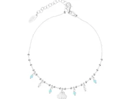 Bransoletka srebrna na nogę, cyrkonie - muszla, kulki