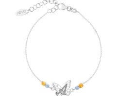 Bransoletka srebrna na nogę, cyrkonie - motyl, litera A