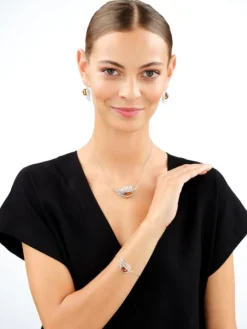 Bransoletka srebrna z bursztynem - liść