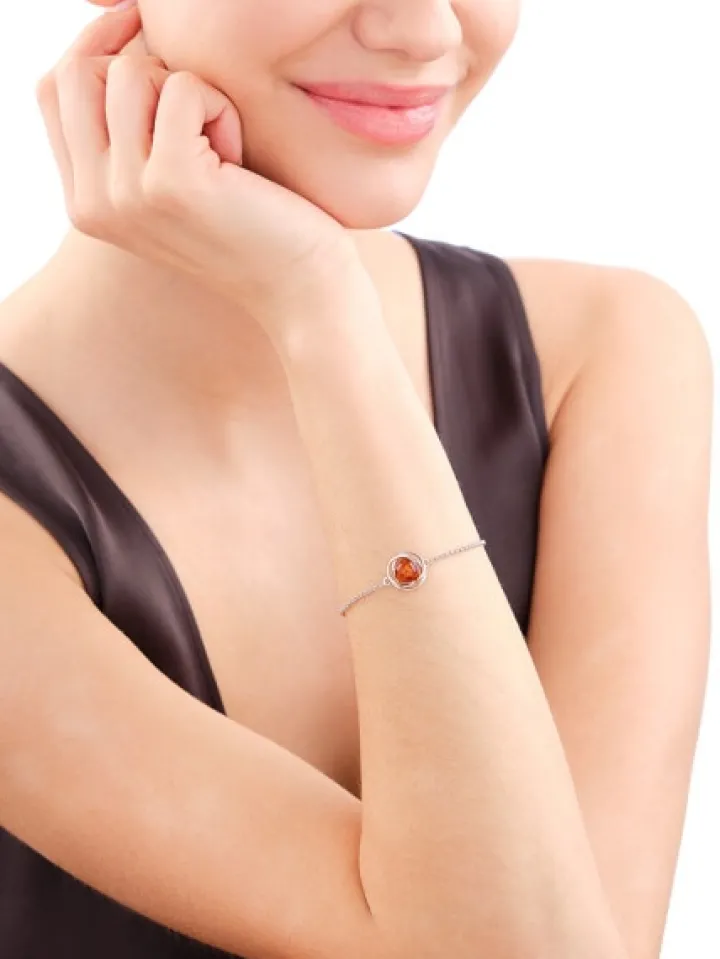 Bransoletka srebrna z bursztynem