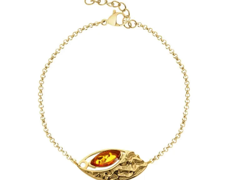 Bransoletka srebrna z bursztynem