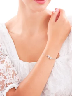 Bransoletka srebrna z cyrkoniami - kwiaty