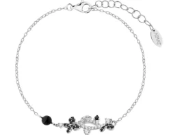 Bransoletka srebrna z cyrkoniami i szlifowanym szkłem - motyl