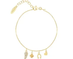 Bransoletka srebrna z cyrkoniami - skrzydło, koniczyna, podkowa, serce