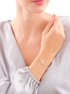 Bransoletka srebrna z cyrkoniami - liście