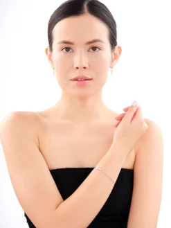 Bransoletka srebrna z cyrkoniami - liście