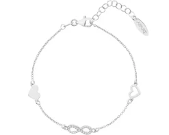 Bransoletka srebrna z cyrkoniami - serca, nieskończoność