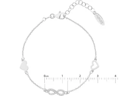 Bransoletka srebrna z cyrkoniami - serca, nieskończoność