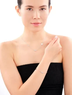 Bransoletka srebrna z cyrkoniami - serca, nieskończoność