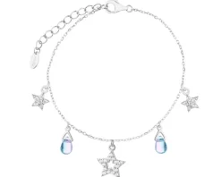 Bransoletka srebrna z cyrkoniami i szlifowanym szkłem - gwiazdy
