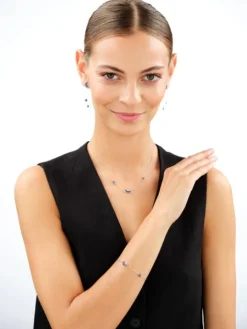 Bransoletka srebrna z cyrkoniami - Księżyc, gwiazdy