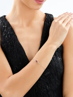 Bransoletka srebrna z cyrkoniami - nieskończoność, serca