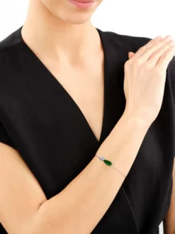 Bransoletka srebrna z cyrkoniami, szlifowanym szkłem i cyrkoniami - motyl