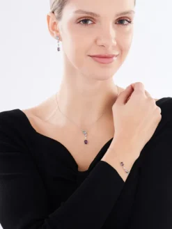 Bransoletka srebrna z cyrkonią, spinelem i szlifowanym szkłem