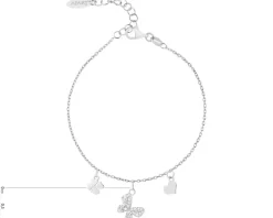 Bransoletka srebrna z cyrkoniami - motyl, koniczyna, serce