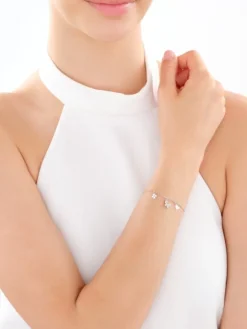 Bransoletka srebrna z cyrkoniami - motyl, koniczyna, serce