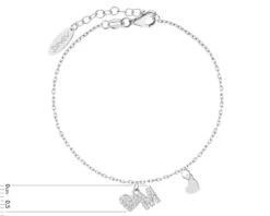 Bransoletka srebrna z cyrkoniami - litera M, serca