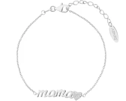 Bransoletka srebrna z cyrkoniami - mama, serce