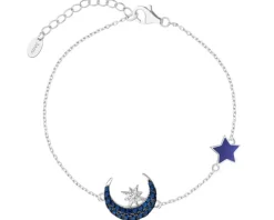 Bransoletka srebrna z cyrkoniami i emalią - Księżyc, gwiazdy