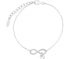 Bransoletka srebrna z cyrkoniami - nieskończoność, serce