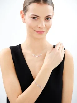 Bransoletka srebrna z cyrkoniami - motyle, miłorzęby