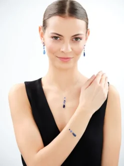 Bransoletka srebrna z cyrkoniami i szlifowanym szkłem