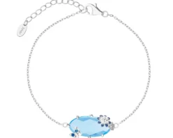 Bransoletka srebrna z cyrkoniami, szlifowanym szkłem i cyrkoniami - motyl, kwiaty