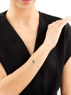 Bransoletka srebrna z cyrkoniami, szlifowanym szkłem i cyrkoniami - motyl, kwiaty