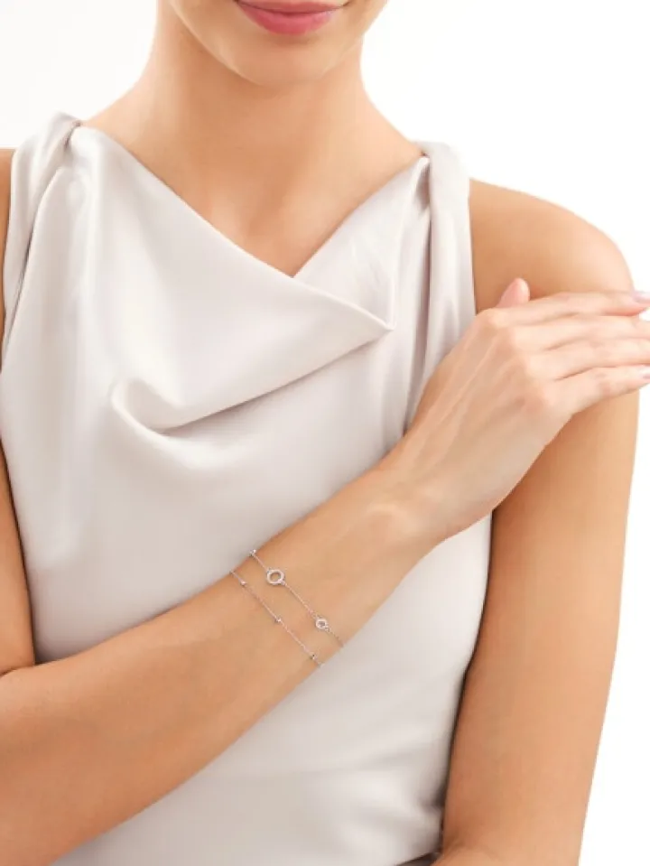 Bransoletka srebrna z cyrkoniami - koła, kulki