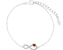 Bransoletka srebrna z cyrkoniami - nieskończoność, serce