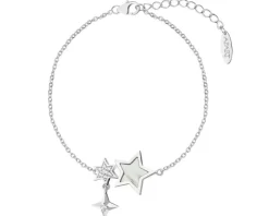Bransoletka srebrna z cyrkoniami i masą perłową - gwiazdy
