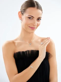 Bransoletka srebrna z cyrkoniami i masą perłową - gwiazdy