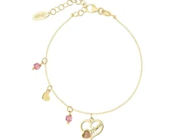 Bransoletka srebrna z cyrkoniami, szlifowanym szkłem  - serca, mama