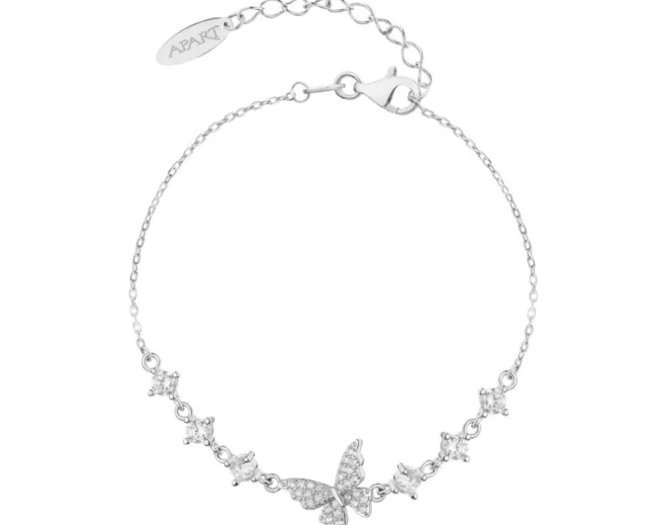 Bransoletka srebrna z cyrkoniami - motyl