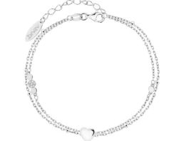 Bransoletka srebrna z cyrkoniami - serca, koła, kulki