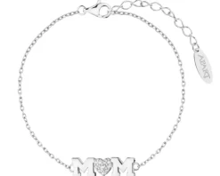 Bransoletka srebrna z cyrkoniami - mama, serce