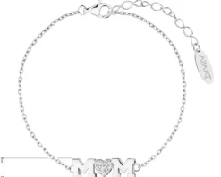 Bransoletka srebrna z  cyrkoniami - mama, serce
