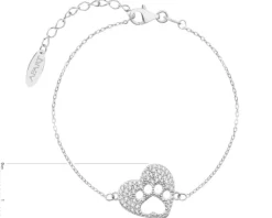 Bransoletka srebrna z cyrkoniami - serce, łapka