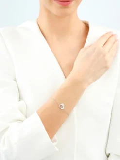 Bransoletka srebrna z cyrkoniami - serce, łapka