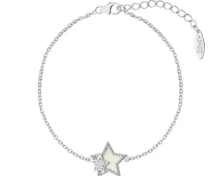 Bransoletka srebrna z masą perłową i cyrkoniami - gwiazdy