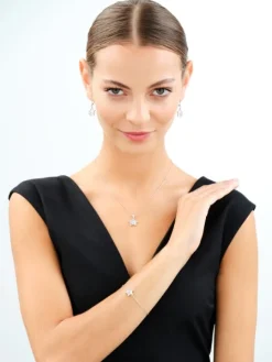 Bransoletka srebrna z masą perłową i cyrkoniami - gwiazdy