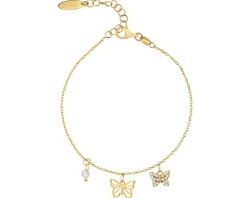 Bransoletka srebrna z perłą i cyrkoniami - motyle