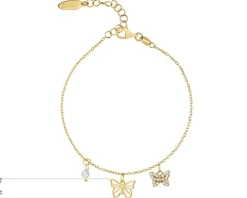 Bransoletka srebrna z perłą i cyrkoniami - motyle