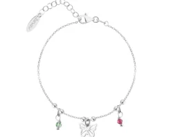 Bransoletka srebrna ze szlifowanym szkłem - motyl