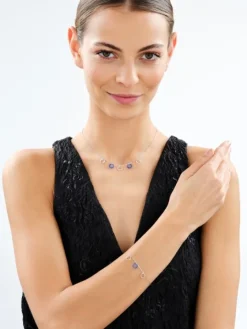 Bransoletka srebrna ze szlifowanym szkłem - koła