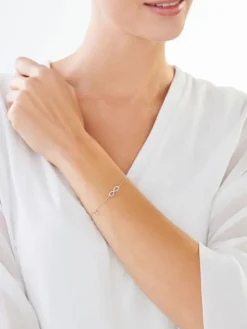 Bransoletka z białego i różowego złota z diamentami - nieskończoność, serce - 0,01 ct - próba 375