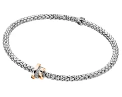 Bransoletka z białego i różowego złota z brylantami - 0,10 ct - próba 750