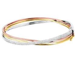 Bransoletka z  białego, żółtego i różowego złota z brylantami - 0,72 ct - próba 585
